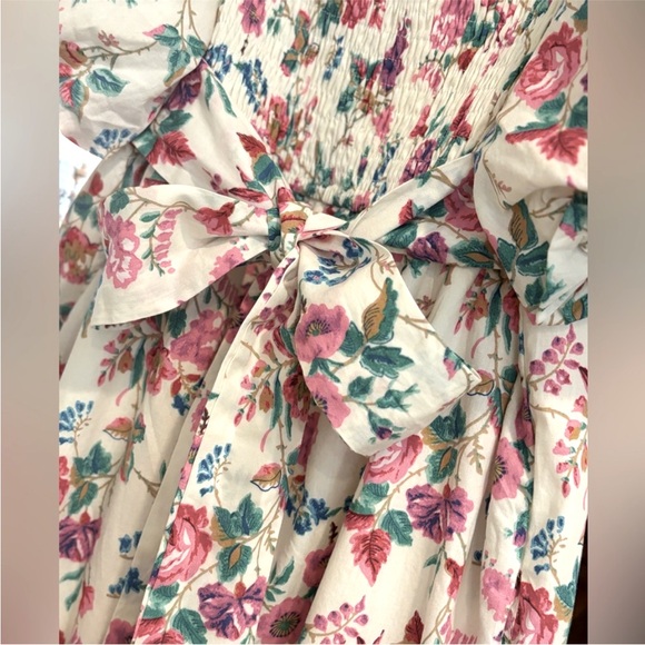 & merci Floral Jumpsuit. Floral | Puff Sleeve Smocked Tie Back. Women's Sz-L EUC - Picture 12 of 13